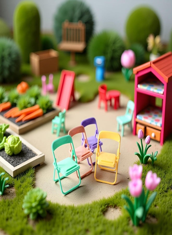 Wentoenapp 5Pcs Random Color Mini Folding Back Small Chair, Model Dollhouse Doll House Miniature Plastic Furniture Accessories Scene Props for Micro Landscape Dollhouse Furniture Mini Chair Accessories - Image 5